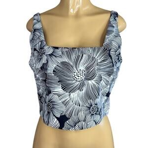 Express Floral Square Neck Cropped Tank Top Black White SZ Medium NWT